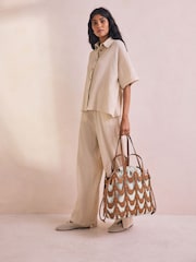 Tan Brown Weave Structured Shoulder Bag - Image 4 of 9