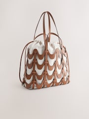 Tan Brown Weave Structured Shoulder Bag - Image 6 of 9