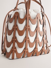 Tan Brown Weave Structured Shoulder Bag - Image 7 of 9