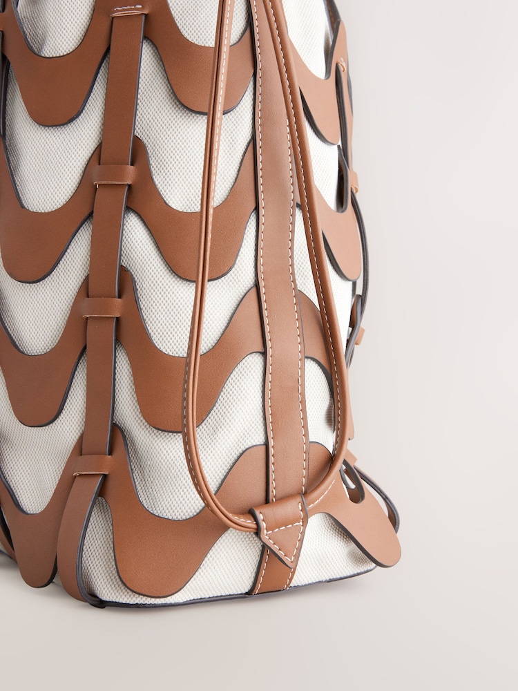 Tan Brown Weave Structured Shoulder Bag - Image 9 of 9