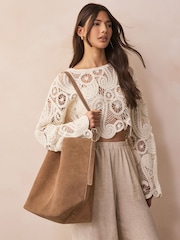 Tan Brown Suede Shoulder Bag - Image 1 of 9