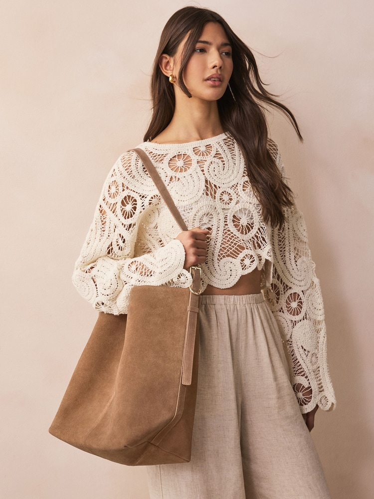 Tan Brown Suede Shoulder Bag - Image 1 of 9