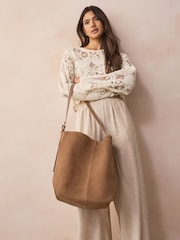 Tan Brown Suede Shoulder Bag - Image 2 of 9