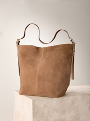 Tan Brown Suede Shoulder Bag - Image 4 of 9