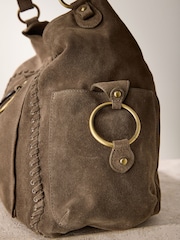 Taupe Suede Whipstitch Shoulder Bag - Image 11 of 12