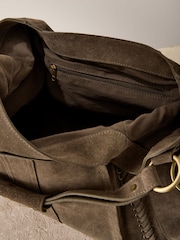 Taupe Suede Whipstitch Shoulder Bag - Image 12 of 12