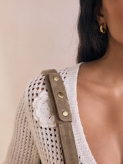 Taupe Suede Whipstitch Shoulder Bag - Image 7 of 12