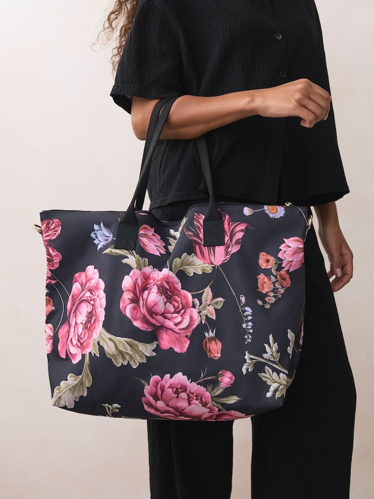 Black Floral Foldaway Shoulder Bag - Image 2 of 8