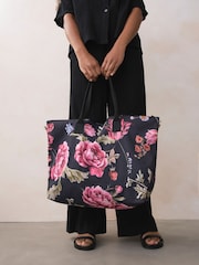 Black Floral Foldaway Shoulder Bag - Image 3 of 8