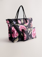 Black Floral Foldaway Shoulder Bag - Image 4 of 8