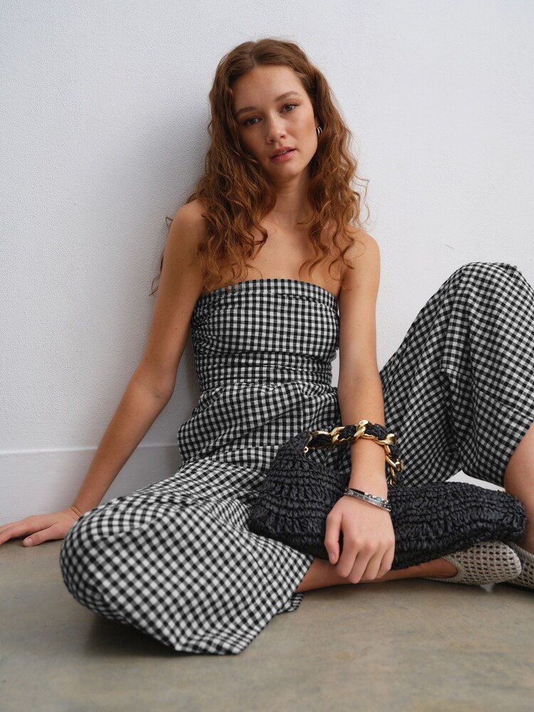 Mono Gingham Bandeau Seersucker Jumpsuit
