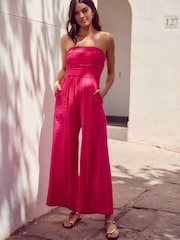 Bright Pink Stripe Bandeau Seersucker Jumpsuit - Image 2 of 7
