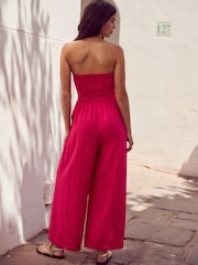 Bright Pink Stripe Bandeau Seersucker Jumpsuit - Image 3 of 7