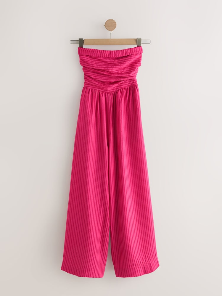 Bright Pink Stripe Bandeau Seersucker Jumpsuit - Image 4 of 7
