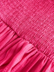 Bright Pink Stripe Bandeau Seersucker Jumpsuit - Image 5 of 7