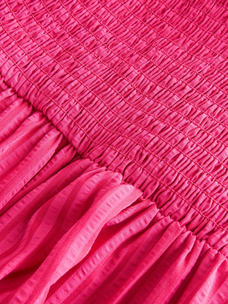 Bright Pink Stripe Bandeau Seersucker Jumpsuit - Image 5 of 7