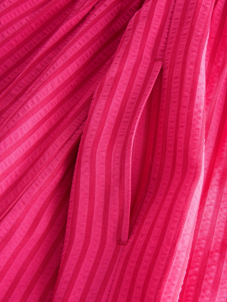 Bright Pink Stripe Bandeau Seersucker Jumpsuit - Image 7 of 7