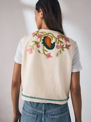 Bright Floral Print Embroidered Cropped Waistcoat - Image 3 of 10