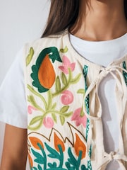 Bright Floral Print Embroidered Cropped Waistcoat - Image 4 of 10