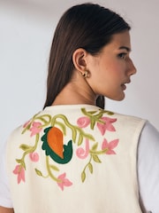 Bright Floral Print Embroidered Cropped Waistcoat - Image 5 of 10