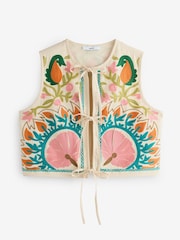 Bright Floral Print Embroidered Cropped Waistcoat - Image 6 of 10