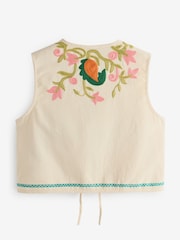 Bright Floral Print Embroidered Cropped Waistcoat - Image 7 of 10