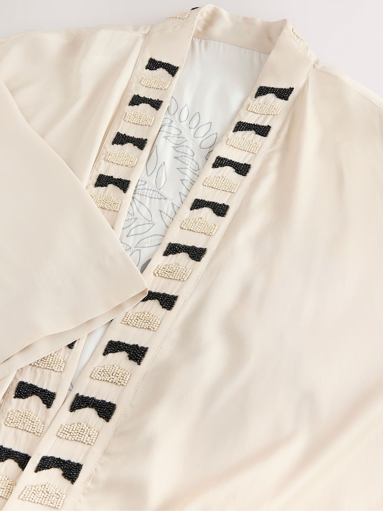 Embroidered Palm Longline Kimono Cover-Up - Image 12 of 12
