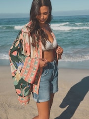 Tropical Floral Short Kimono Cover-Up - Image 2 of 9