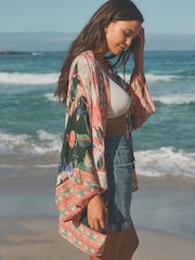 Tropical Floral Short Kimono Cover-Up - Image 3 of 9