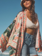 Tropical Floral Short Kimono Cover-Up - Image 4 of 9
