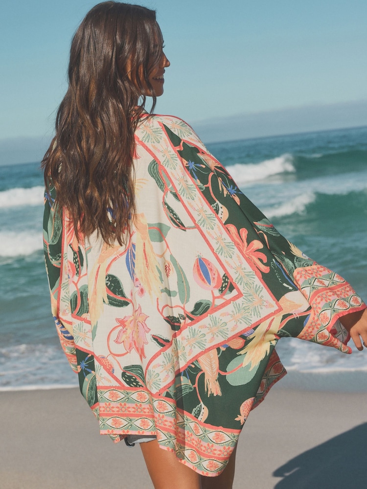 Tropical Floral Short Kimono Cover-Up - Image 5 of 9