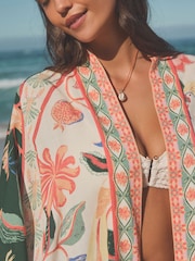 Tropical Floral Short Kimono Cover-Up - Image 6 of 9