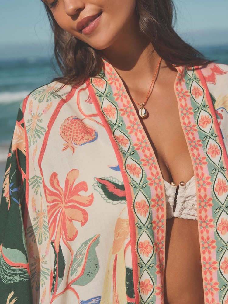 Tropical Floral Short Kimono Cover-Up - Image 6 of 9