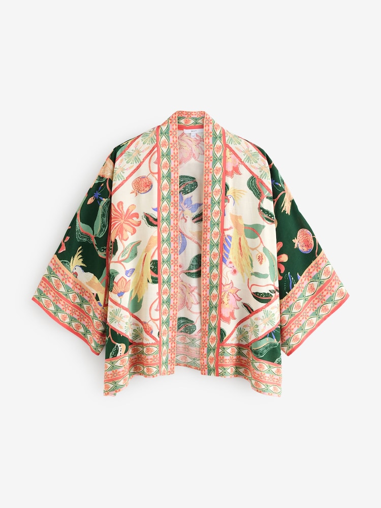 Tropical Floral Short Kimono Cover-Up - Image 7 of 9