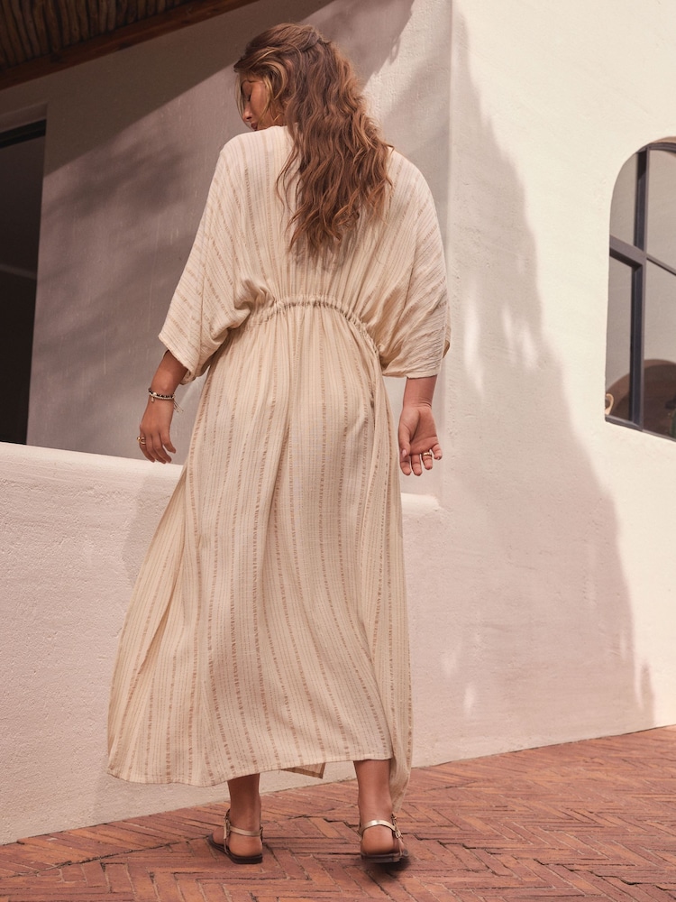 Neutral Stripe Tie Front Maxi Length Kimono - Image 4 of 9