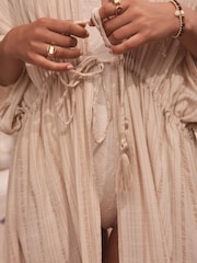 Neutral Stripe Tie Front Maxi Length Kimono - Image 6 of 9