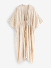 Neutral Stripe Tie Front Maxi Length Kimono - Image 7 of 9