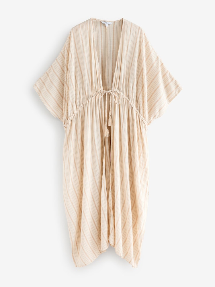 Neutral Stripe Tie Front Maxi Length Kimono - Image 7 of 9
