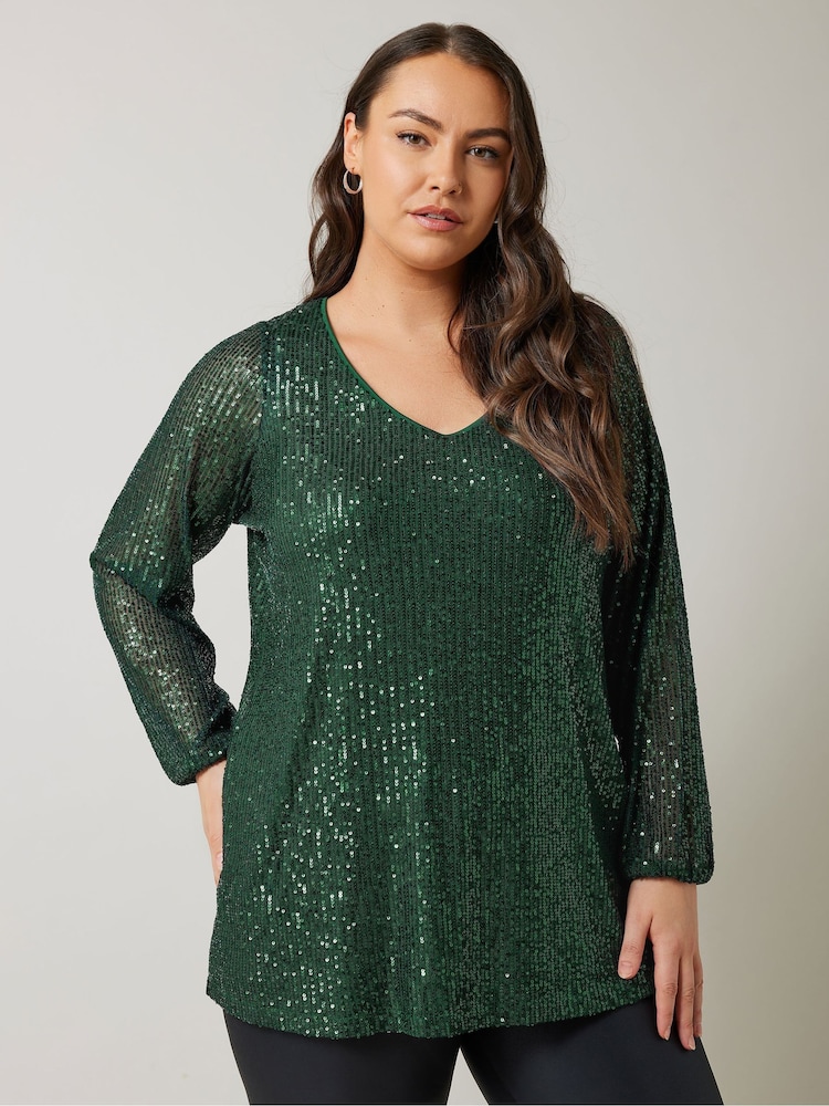 Evans V-Neck Long Sleeve Sequin Top - Image 2 of 6