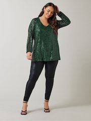 Evans V-Neck Long Sleeve Sequin Top - Image 3 of 6