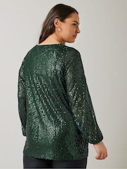 Evans V-Neck Long Sleeve Sequin Top - Image 4 of 6
