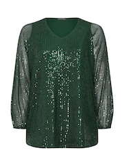 Evans V-Neck Long Sleeve Sequin Top - Image 6 of 6