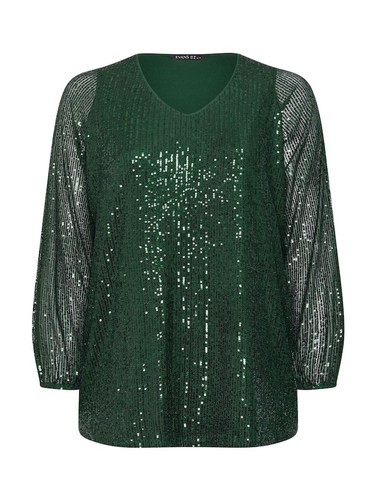 Evans V-Neck Long Sleeve Sequin Top - Image 6 of 6