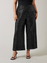 Evans Sequin Wide Leg Black Trousers - Image 2 of 7