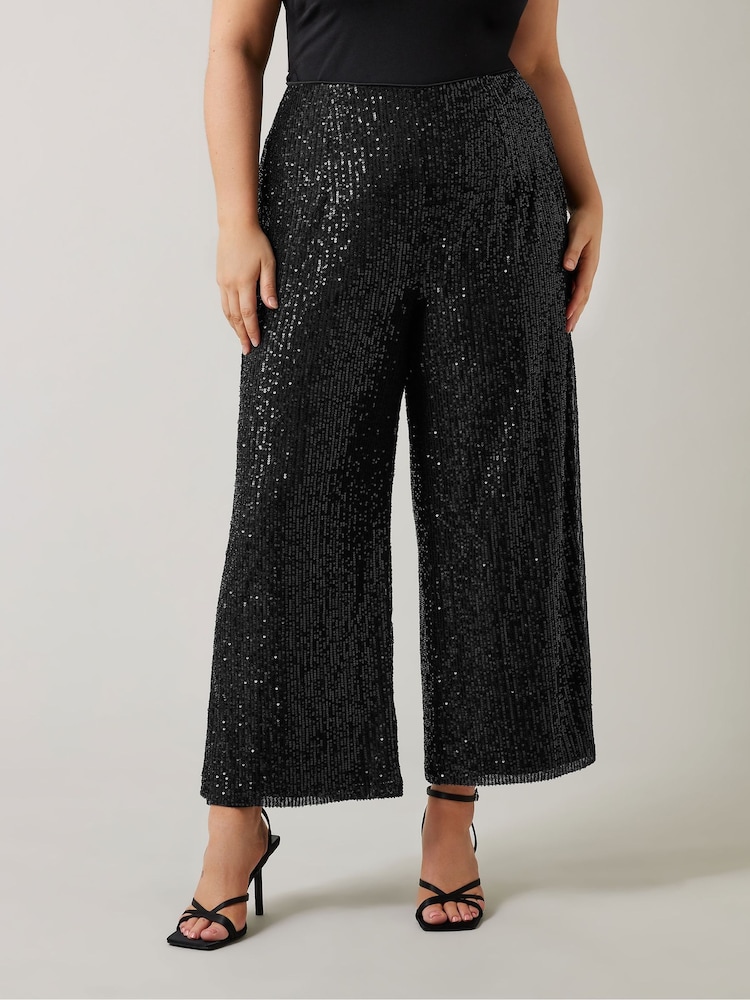Evans Sequin Wide Leg Black Trousers - Image 2 of 7