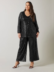 Evans Sequin Wide Leg Black Trousers - Image 6 of 7