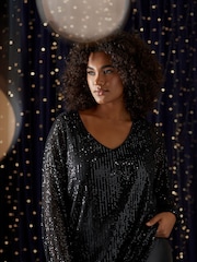Evans V-Neck Long Sleeve Sequin Top - Image 1 of 2
