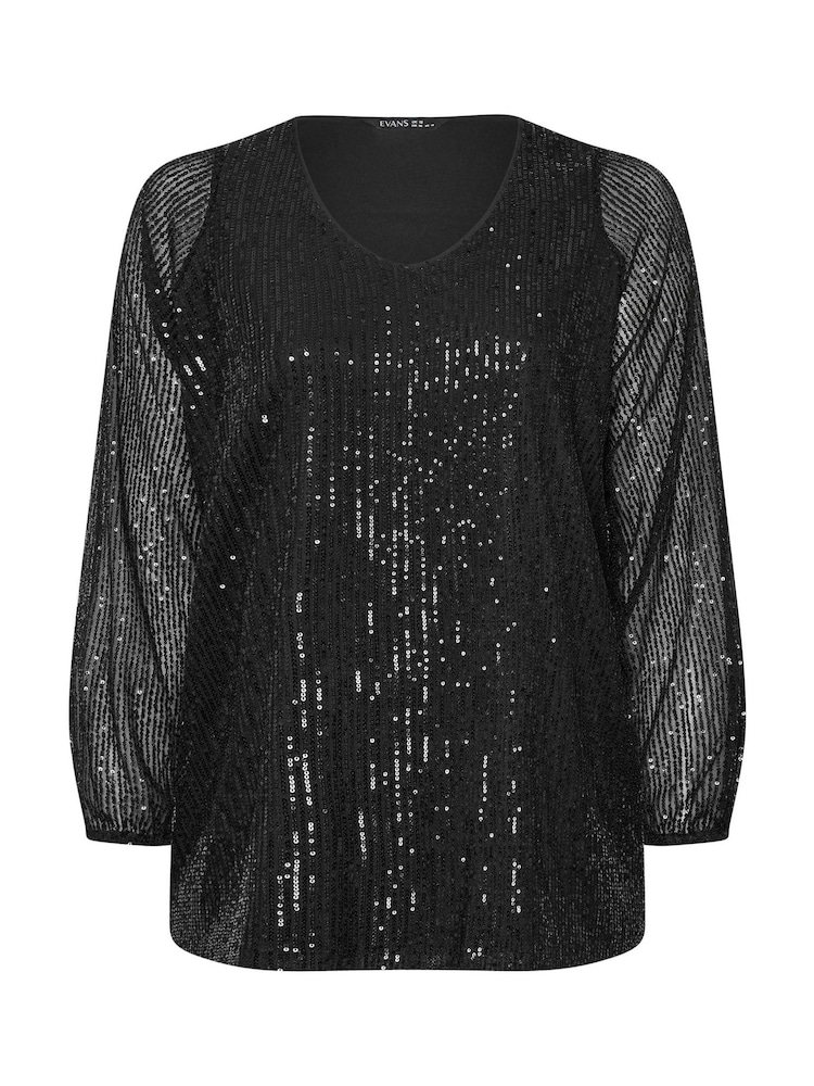 Evans V-Neck Long Sleeve Sequin Top - Image 2 of 2