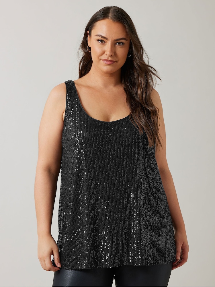 Evans Sequin Mesh Black Vest - Image 1 of 6