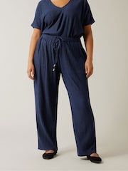 Evans Blue Plisse Wide Leg Trousers - Image 1 of 5